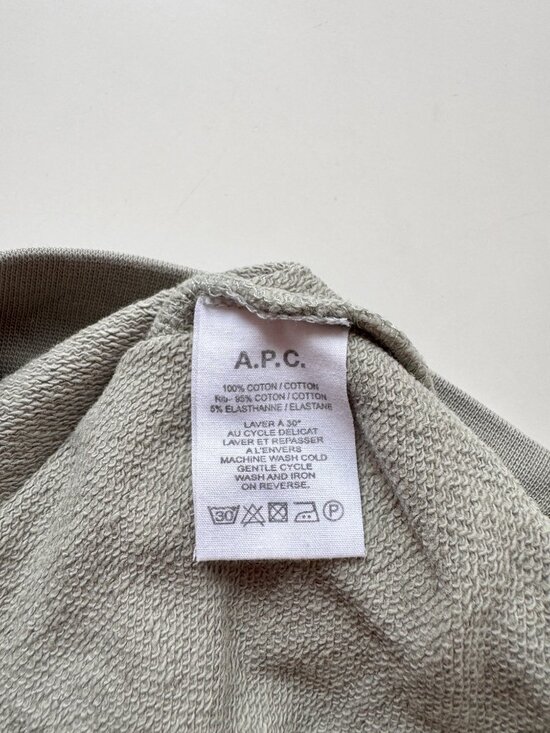 APC Worker Crew Neck Sage Green Cotton Terry Pocket Sweatshirt, Size XS - Picture 8 of 9
